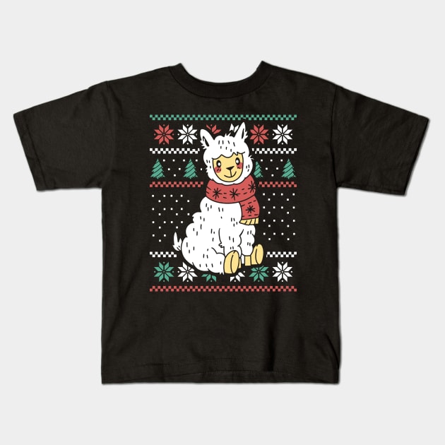 Festive Llama Holiday Cheer Kids T-Shirt by Life2LiveDesign